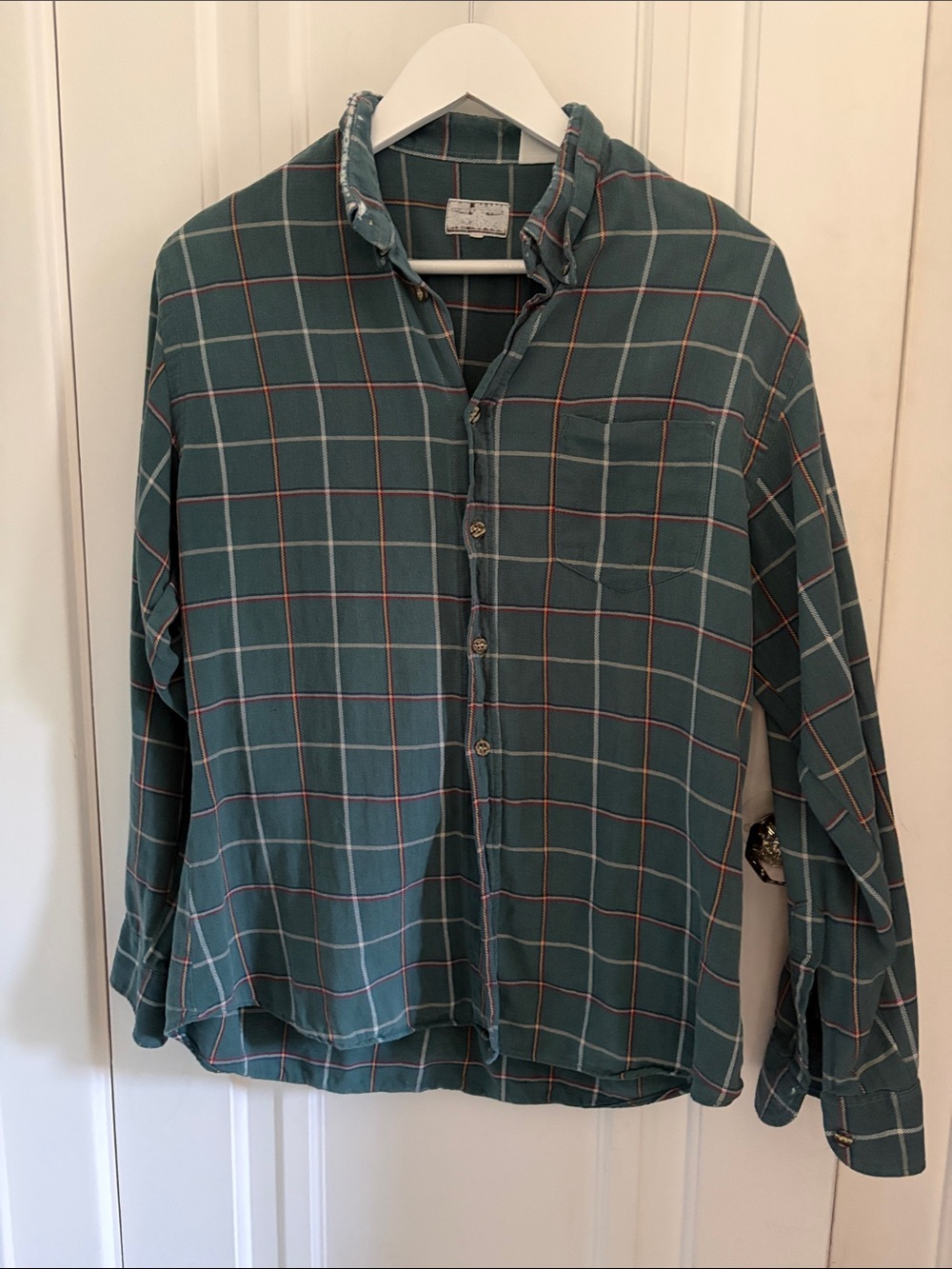 Vintage Teal Plaid Cotton Flannel (Size M)